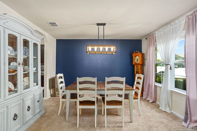 160 Jolie, Boerne, TX 78015 - dining space featuring light colored carpet, a chandelier, and baseboards