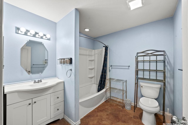 764 Zuehl Xing, La Vernia, TX 78121 - bathroom with toilet, shower / bath combo with shower curtain, vanity, and baseboards