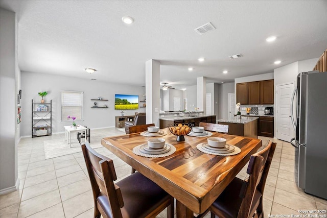 140 Whitetail Pass, San Antonio, TX 78253 - dining room featuring light tile patterned floors, ceiling fan, recessed lighting, and baseboards