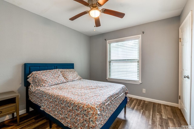 466 Shannon Lee, San Antonio, TX 78216 - bedroom with dark wood finished floors, baseboards, and ceiling fan