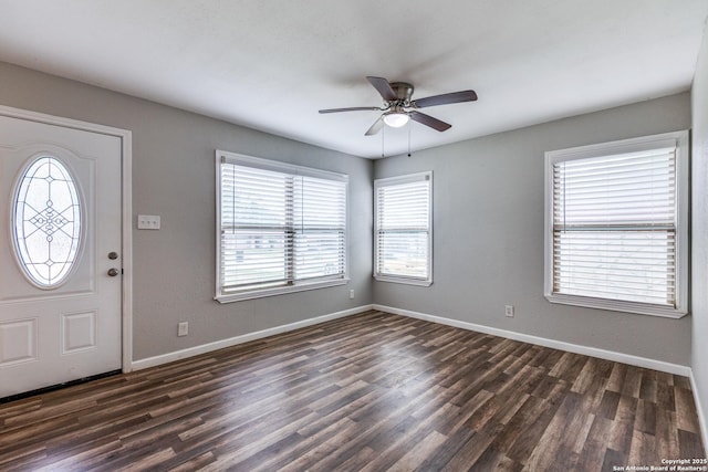 466 Shannon Lee, San Antonio, TX 78216 - foyer entrance featuring a ceiling fan, dark wood-style flooring, and baseboards
