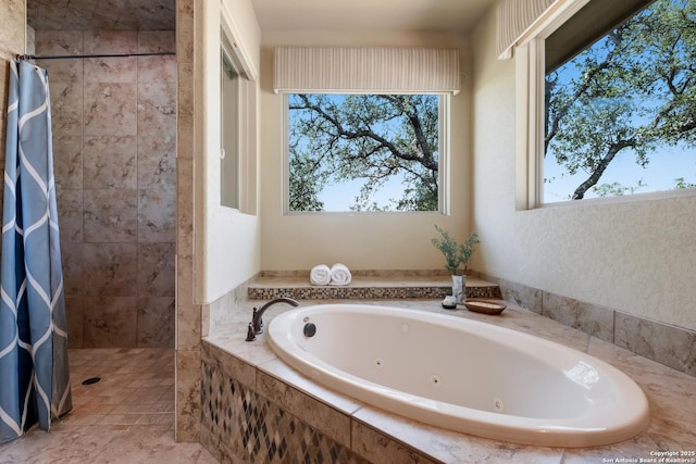 25838 Echo Mtn, San Antonio, TX 78260 - bathroom with a tile shower and a whirlpool tub