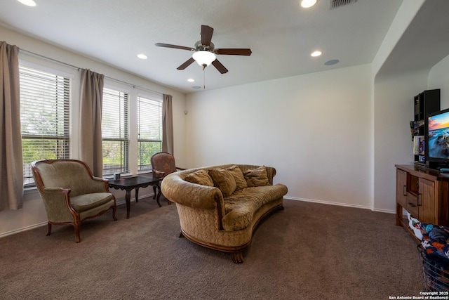 1303 Citlali Sun, San Antonio, TX 78245 - living area with carpet flooring, ceiling fan, recessed lighting, and baseboards