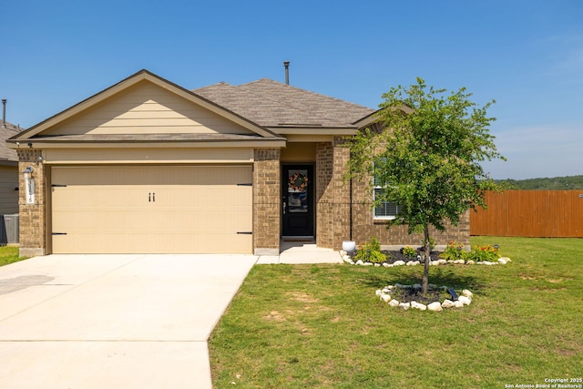 31575 Meander, Bulverde, TX 78163 - view of front of home with a garage, driveway, brick siding, and central air condition unit