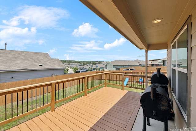 31575 Meander, Bulverde, TX 78163 - wooden terrace with a fenced backyard and a residential view