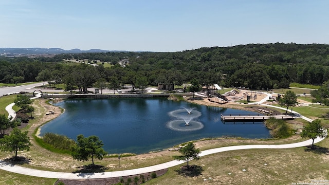 31575 Meander, Bulverde, TX 78163 - water view with a heavily wooded area and a mountain backdrop