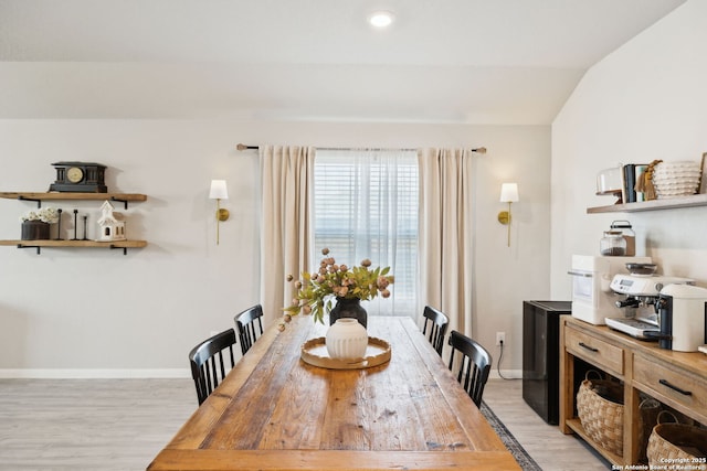 31575 Meander, Bulverde, TX 78163 - dining space featuring light wood-style flooring, baseboards, and lofted ceiling