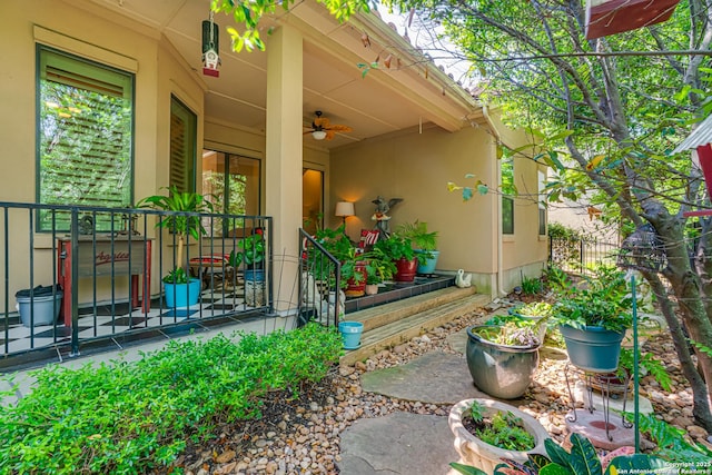 1414 W Bitters # 3, San Antonio, TX 78248 - entrance to property with a ceiling fan and stucco siding