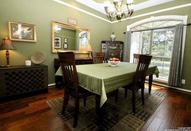 10020 Autumn Wood, Spring Branch, TX 78070 - dining room featuring a chandelier, healthy amount of natural light, and hardwood / wood-style floors