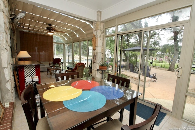 10020 Autumn Wood, Spring Branch, TX 78070 - sunroom / solarium with outdoor dining space, ceiling fan, and tile patterned floors