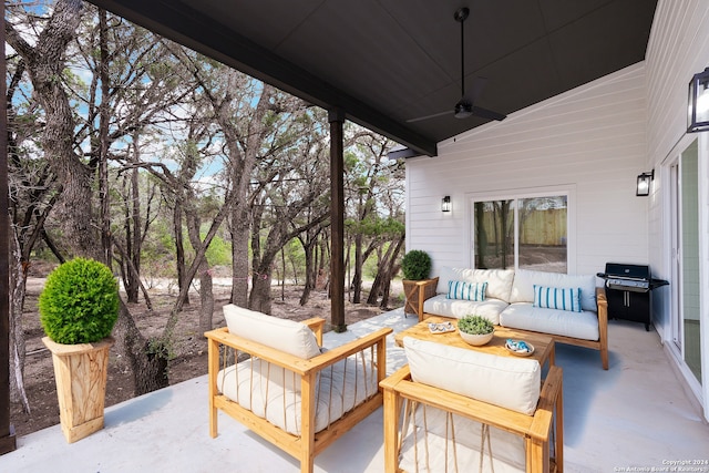 580 Compass Rose, Canyon Lake, TX 78133 - view of patio / terrace featuring an outdoor hangout area, ceiling fan, and area for grilling