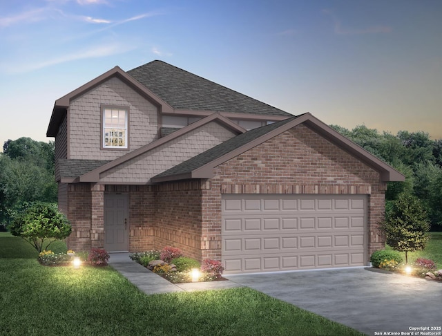 187 Hunters Cp, San Antonio, TX 78245 - view of front of property featuring brick siding, driveway, roof with shingles, and an attached garage