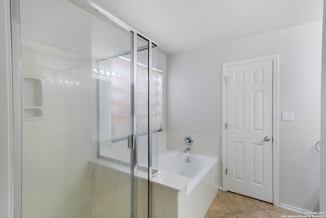 7326 Concerto Dr, San Antonio, TX 78266 - full bathroom with a stall shower, a garden tub, and tile patterned floors