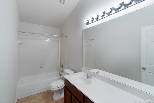 7326 Concerto Dr, San Antonio, TX 78266 - bathroom featuring toilet, vanity,  shower combination, and tile patterned flooring