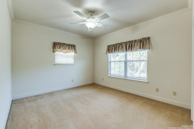 1588 Winding Crk, Spring Branch, TX 78070 - spare room featuring crown molding, carpet floors, baseboards, and a ceiling fan