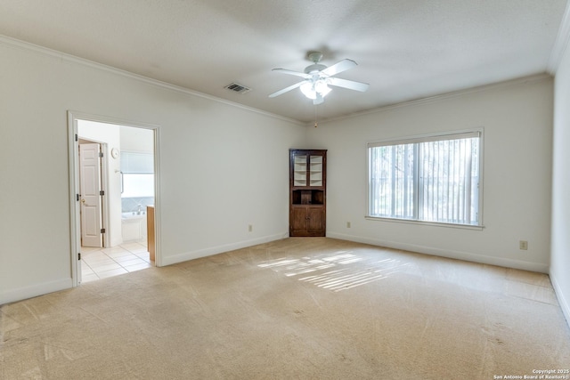 1588 Winding Crk, Spring Branch, TX 78070 - unfurnished room featuring light carpet, ceiling fan, crown molding, and baseboards