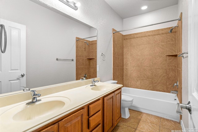 3526 Arroyo Grande, San Antonio, TX 78253 - bathroom with shower / tub combination, toilet, double vanity, and tile patterned floors