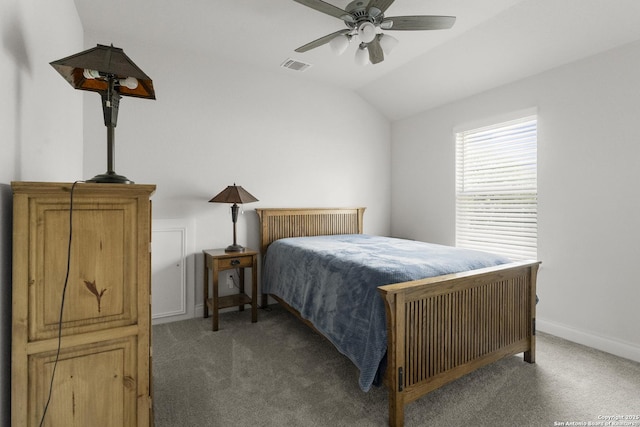 63 Ricadonna, San Antonio, TX 78253 - bedroom with carpet flooring, lofted ceiling, baseboards, and a ceiling fan