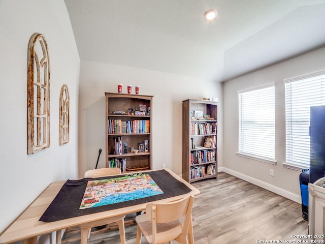 3075 Mondavi Crst, Schertz, TX 78154 - recreation room with light wood-type flooring, lofted ceiling, and baseboards