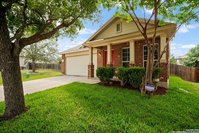10438 Sun Ml, San Antonio, TX 78254 - view of front of property featuring brick siding, concrete driveway, a garage, and covered porch