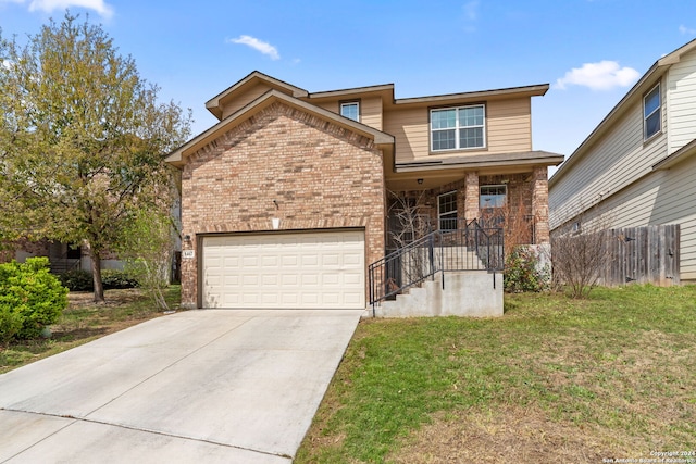 1407 Frio Eagle, San Antonio, TX 78245 - view of front facade featuring brick siding, a porch, an attached garage, and driveway