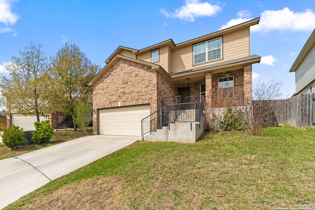 1407 Frio Eagle, San Antonio, TX 78245 - view of front facade with brick siding, driveway, covered porch, and an attached garage