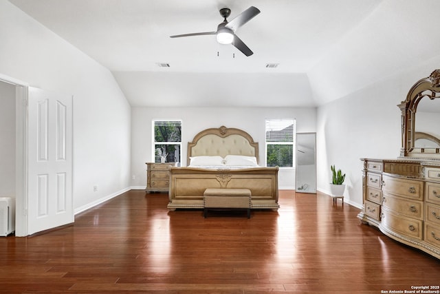 20607 Wild Spgs, San Antonio, TX 78258 - bedroom with lofted ceiling, multiple windows, dark wood-type flooring, and baseboards