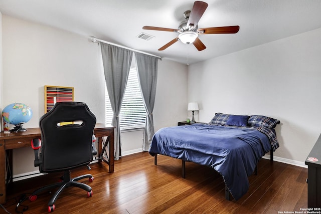 20607 Wild Spgs, San Antonio, TX 78258 - bedroom with wood-type flooring, baseboards, an office area, and ceiling fan