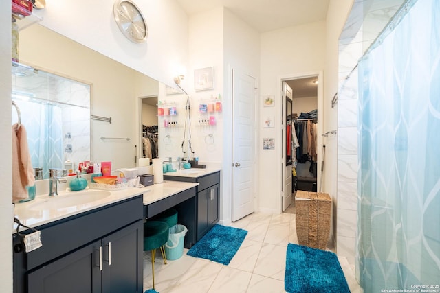 4919 Village Park, Marion, TX 78124 - bathroom featuring a shower with shower curtain, a walk in closet, and vanity