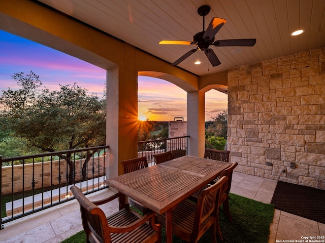 52 Oakland Hls, Boerne, TX 78006 - patio terrace at dusk featuring a ceiling fan and a balcony