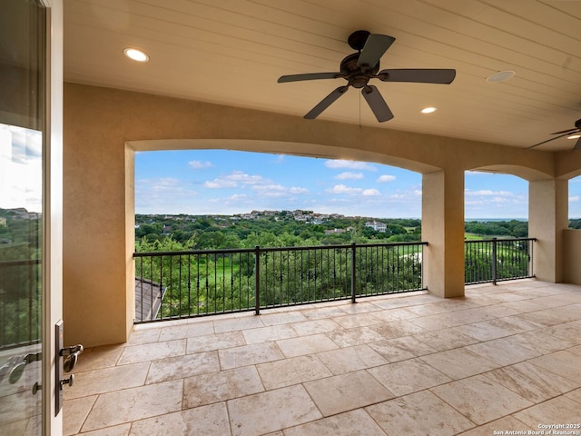 52 Oakland Hls, Boerne, TX 78006 - view of patio / terrace with ceiling fan and a balcony