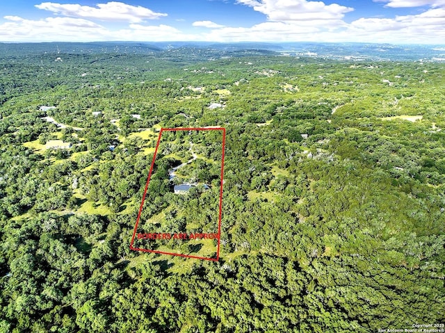 661 Abels Way, Canyon Lake, TX 78133 - aerial view of property's location with property parcel outlined and a heavily wooded area