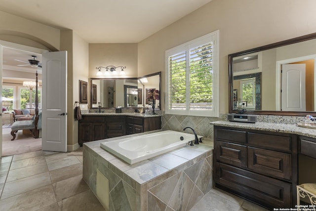 135 Penns Way, Shavano Park, TX 78231 - full bath with a garden tub, vanity, and ceiling fan