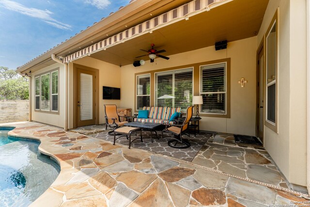 135 Penns Way, Shavano Park, TX 78231 - view of patio / terrace with ceiling fan and an outdoor pool