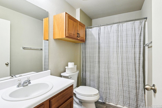 6438 Candleview Ct, San Antonio, TX 78244 - bathroom with toilet, vanity, and a shower with curtain