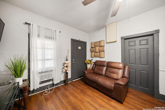 2332 Houston, San Antonio, TX 78202 - living room with wood finished floors, ceiling fan, and cooling unit