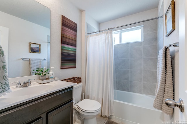 9614 Tupelo Holw, San Antonio, TX 78254 - bathroom featuring toilet, shower / tub combo with curtain, and vanity