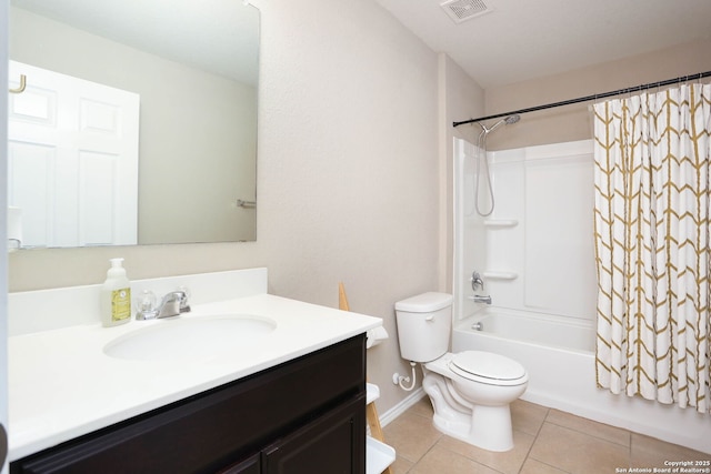 12890 Limestone Way, San Antonio, TX 78253 - full bathroom with tile patterned floors, toilet, vanity, shower / bath combo with shower curtain, and baseboards