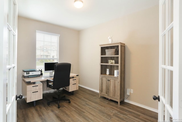 12890 Limestone Way, San Antonio, TX 78253 - office area featuring french doors, dark wood finished floors, and baseboards