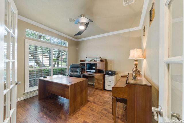 26019 Meadowlark Bay, San Antonio, TX 78260 - office with wood-type flooring, crown molding, and baseboards