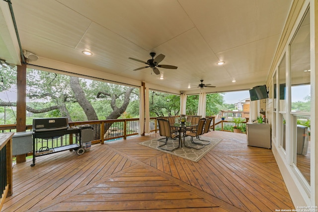 26019 Meadowlark Bay, San Antonio, TX 78260 - deck featuring outdoor dining area, area for grilling, and a ceiling fan