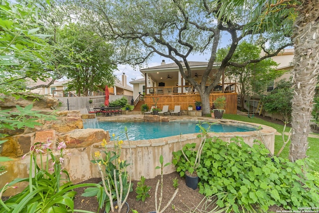 26019 Meadowlark Bay, San Antonio, TX 78260 - view of pool with ceiling fan, stairway, a fenced backyard, and a patio area