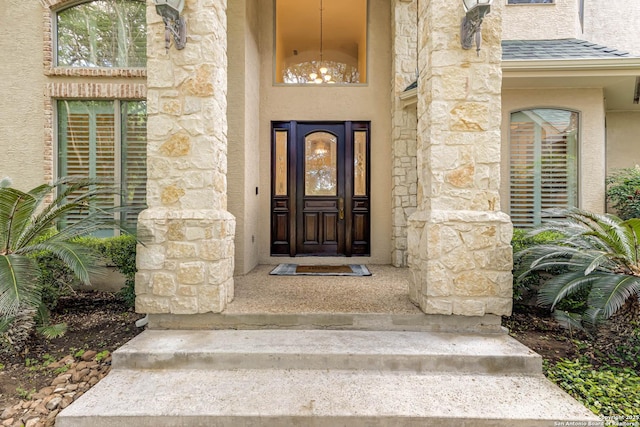 132 Long Bow Rd, Shavano Park, TX 78231 - view of exterior entry featuring stucco siding and stone siding
