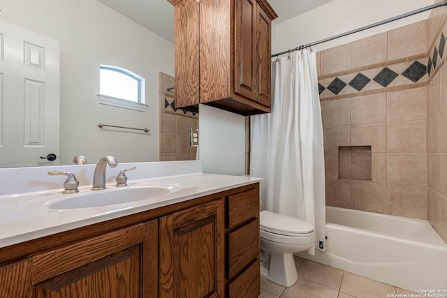 132 Long Bow Rd, Shavano Park, TX 78231 - full bathroom with tile patterned flooring, vanity, toilet, and shower / bath combination with curtain