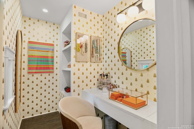 241 W Elsmere, San Antonio, TX 78212 - bathroom featuring wallpapered walls and wood finished floors