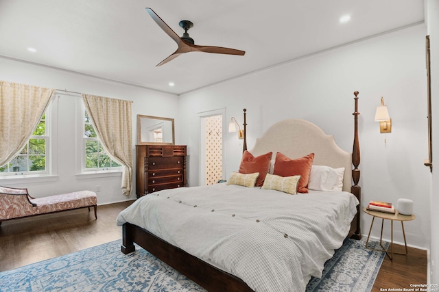 241 W Elsmere, San Antonio, TX 78212 - bedroom with wood finished floors, ceiling fan, and recessed lighting