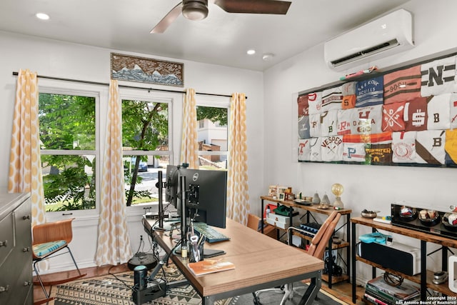 241 W Elsmere, San Antonio, TX 78212 - home office featuring a wall unit AC, ceiling fan, and recessed lighting