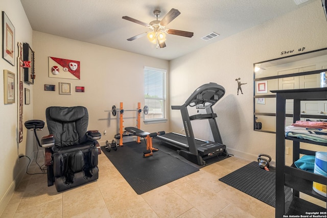4438 Saddle Spur, San Antonio, TX 78253 - workout area with ceiling fan, baseboards, and tile patterned flooring