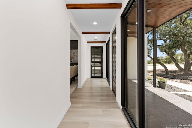 2637 Campestres, Spring Branch, TX 78070 - corridor with light wood-style flooring, baseboards, and recessed lighting