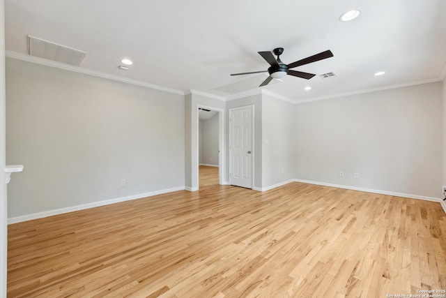 129 Elmview, Alamo Heights, TX 78209 - spare room with a ceiling fan, light wood-style floors, recessed lighting, baseboards, and ornamental molding